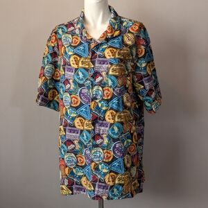 Disney All 4 Parks Camp Patches Hawaiian Shirt All Over Print Vented Size Large